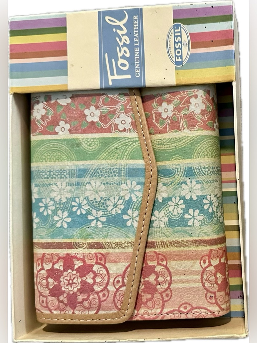 Vintage Fossil Multicolor Floral Leather Wallet